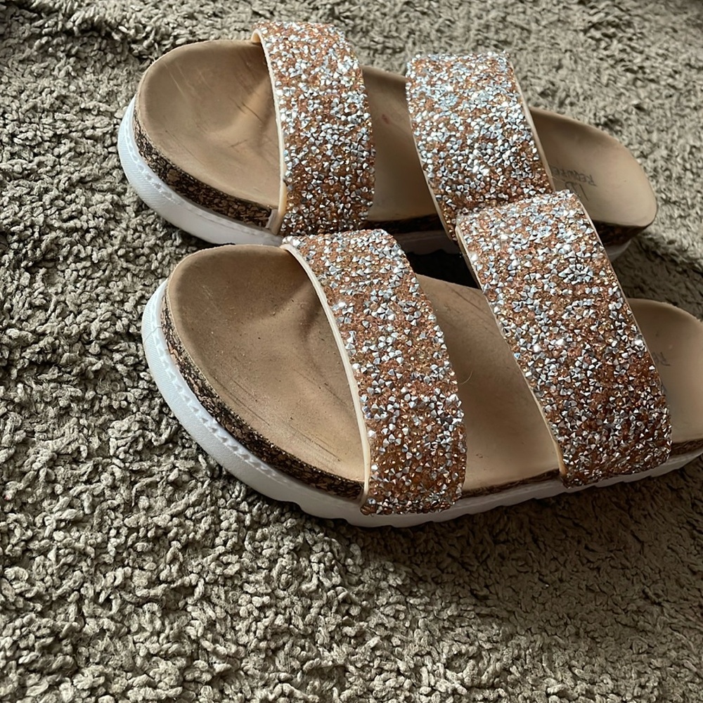 Glitter, silver and rose gold sandals size 10